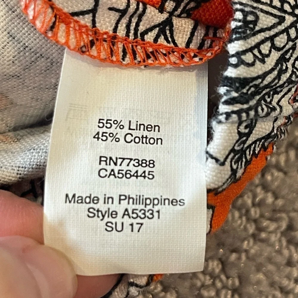 J. Crew Linen Blend Orange/White/Black Paisley Women's Shorts, 3” Inseam, Size 2